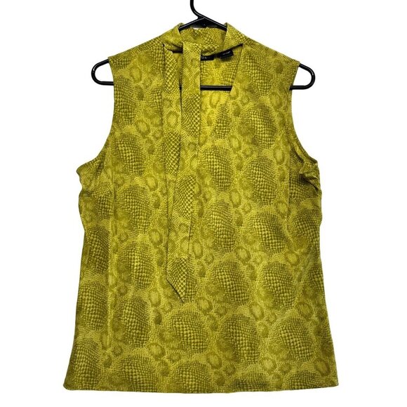 Mossimo Womens Y2K Silk Green Snake Print Sleeveless Top Tie Collar Size XL - Picture 1 of 13